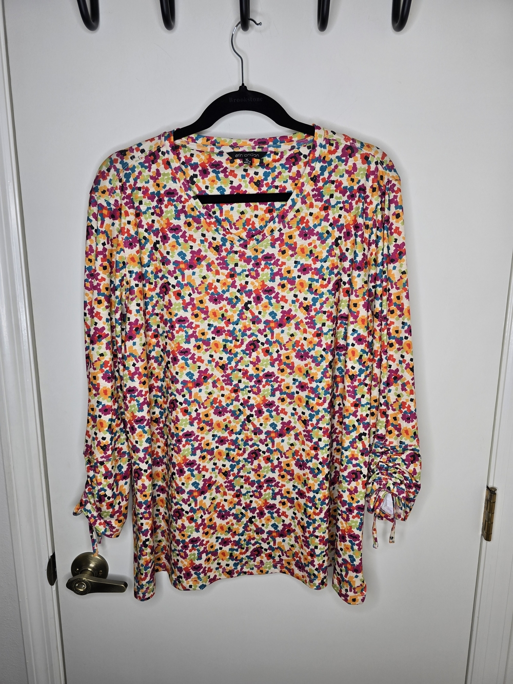 erin london Multicolor Floral Long Sleeve Tie-Sleeve Top
